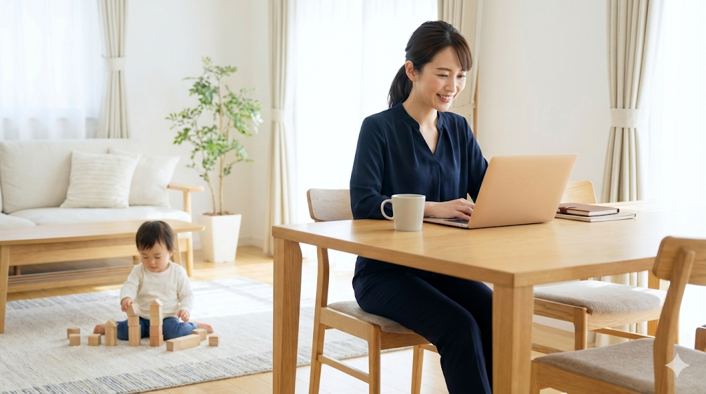 仕事と子育てを両立し、キャリアを諦めたくないと考えている女性イメージの挿入画像