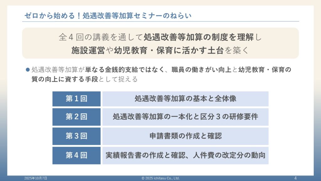 ゼロから始める!処遇改善等加算セミナーのねらいについての説明画像