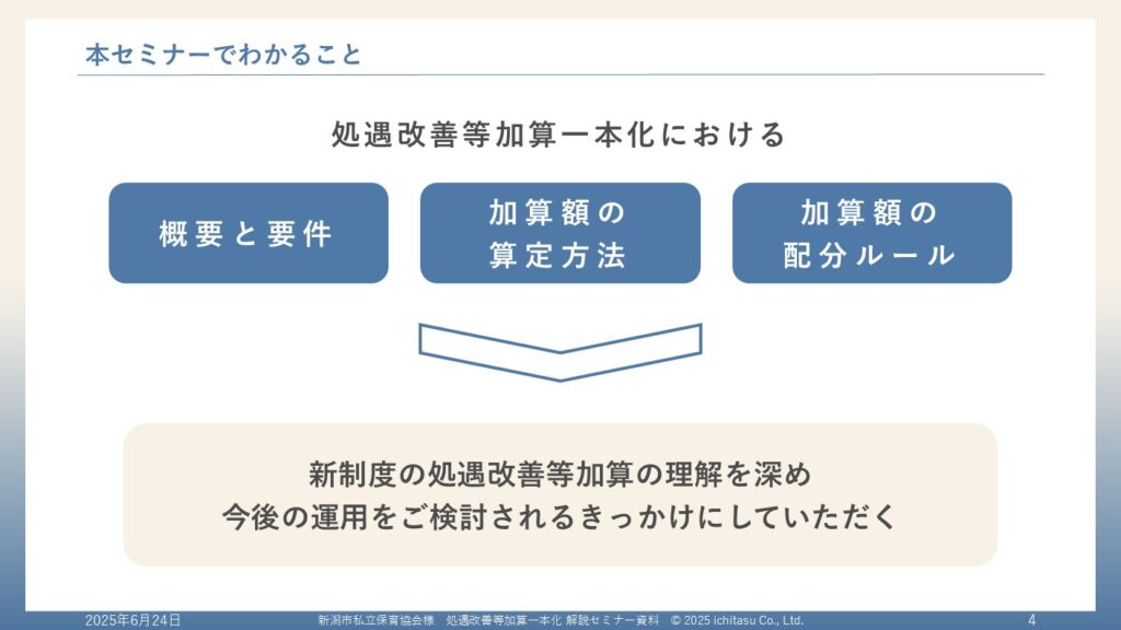 処遇改善一本化解説セミナー資料の一部についての説明画像