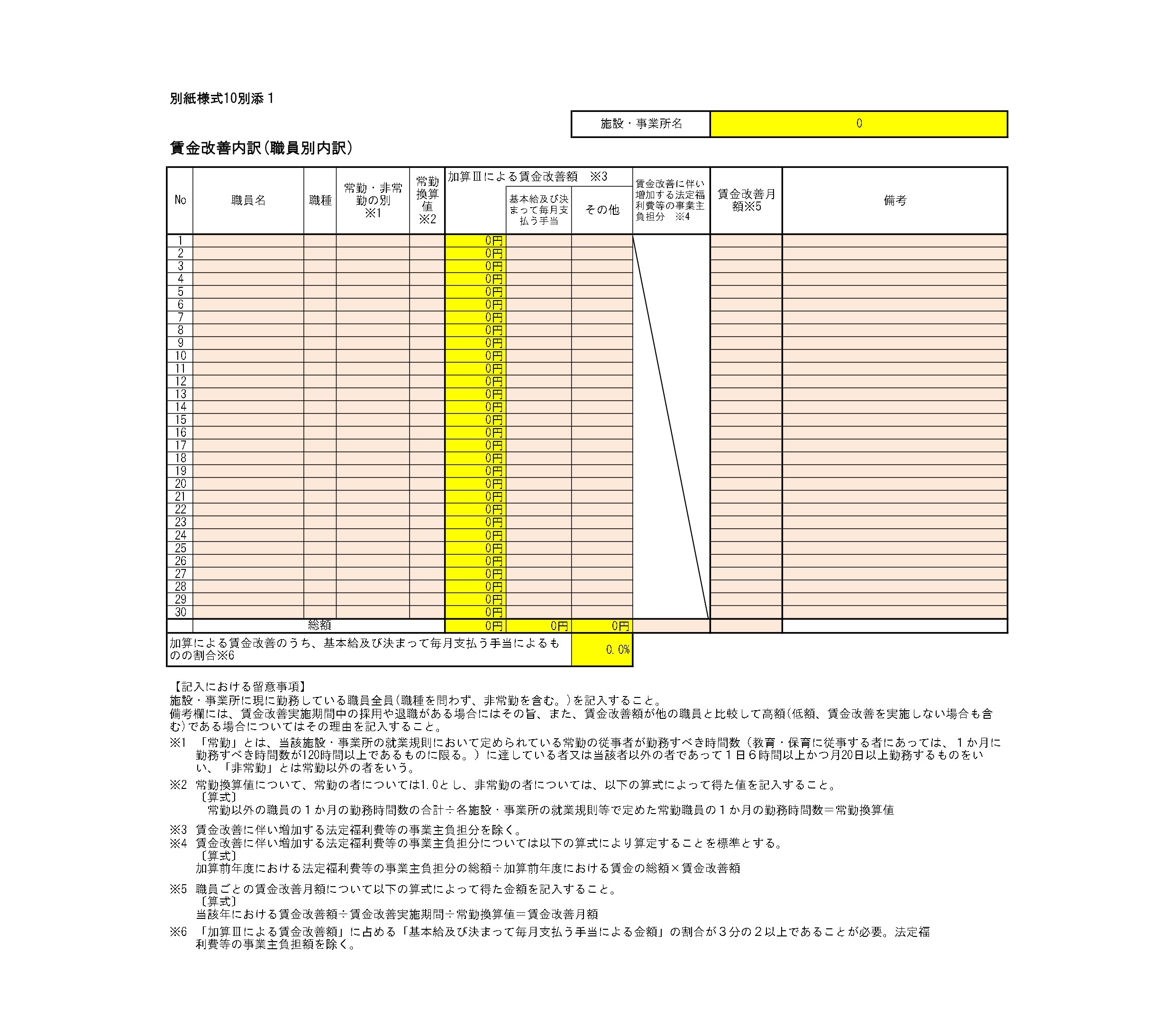 【様式10別添1】賃金改善明細（職員別）