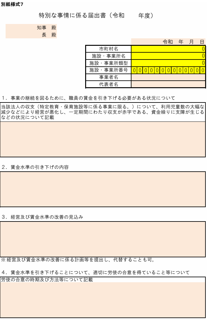 別紙様式7　特別な事情に係る届出書の説明画像