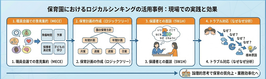 保育園におけるロジカルシンキングの活用事例についての説明画像